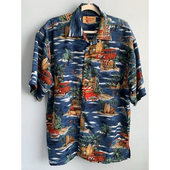 ALOHA JOE Hawaiian Shirt Surf Boards Aloha Tiki Vtg Mens Large LG Sh Sleeve Blue - Picture 2 of 13